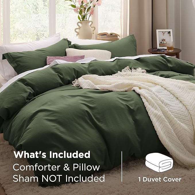Bedsure Olive Green Duvet Cover Queen Size Only - Prewashed Extra Soft All Season Bedding, Includes 1 Duvet Cover 90x90 Inches with Zipper Closure, Comforter Not Included