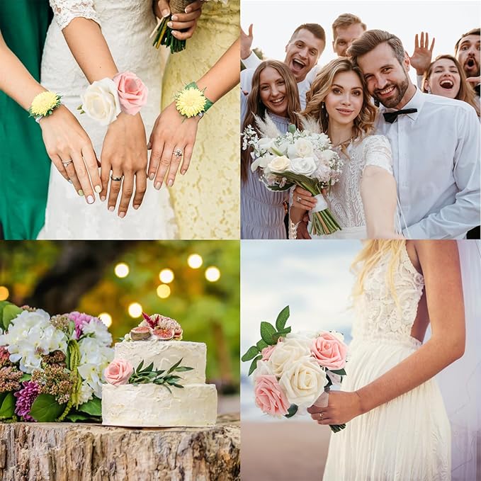 Artificial Flowers Realistic Roses, Real Looking Fake Roses with Stem for DIY Wedding Bouquets Centerpieces Bridal Shower Party Home Romantic Decorations (White/Cream/Light Pink, Regular 3" - 200pcs)