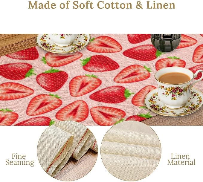 Strawberry Table Runner, Spring Summer Fruit Birthday Party Decorations Dining Room Home Kitchen Table Decor 13 x 36In