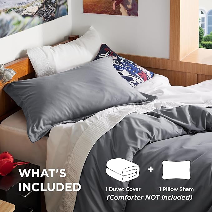 Bedsure Duvet Cover Twin/Twin XL Size - Soft Double Brushed Bedding Set for Kids & Adults, Zipper Closure, 2 Pieces, Includes 1 Duvet Cover (68"x90") & 1 Pillow Sham, NO Comforter, Dark Grey