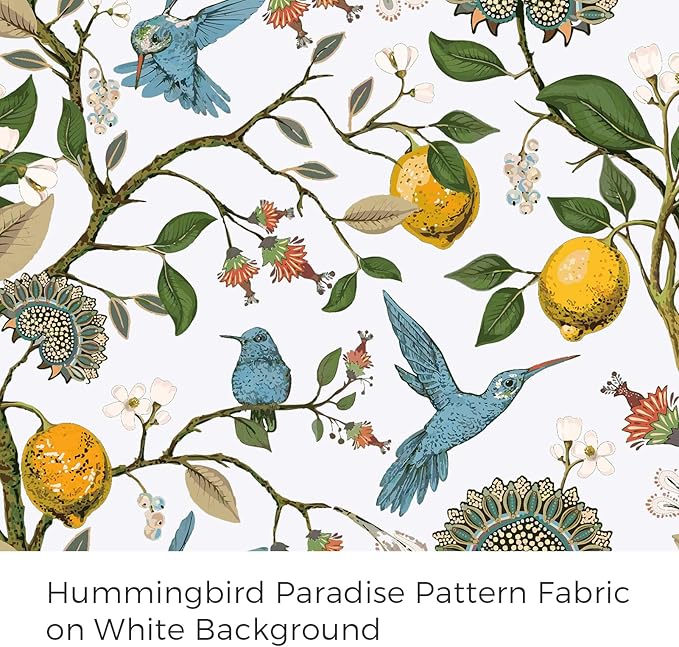 Pinch Pleated Curtains Floral Cottage Core Curtains for Living Room 90 Inches Long Blue and White Vintage Hummingbird Lemon Blackout Drapes for Bedroom with Hooks Set 2 Panels