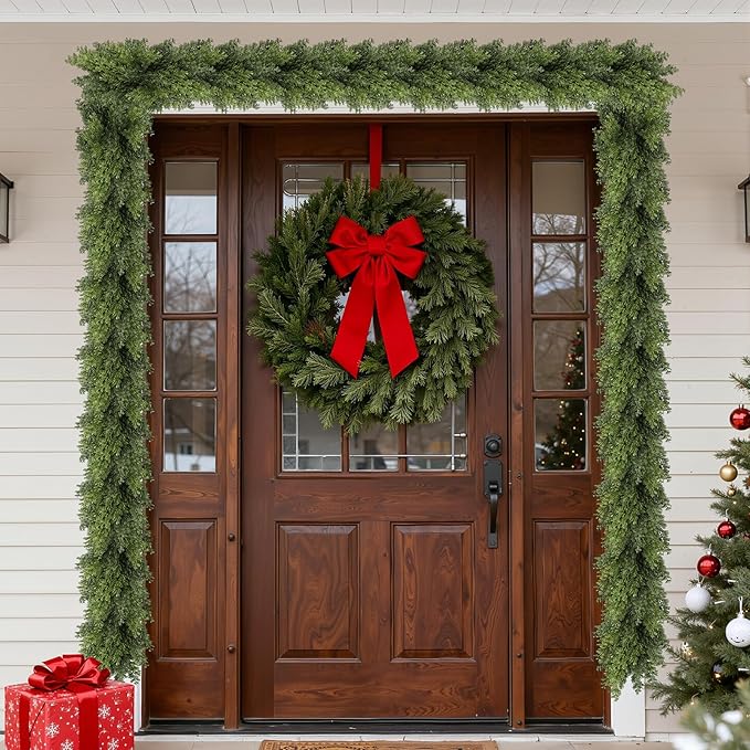 Real Touch Cedar Garland, Christmas Artificial Realistic Faux Cypress Pine Garlands, Christmas Greenery Garland Decorations for Mantle, Table, Stairs, Doorframe, Fireplace, Winter Garlands(6FT)