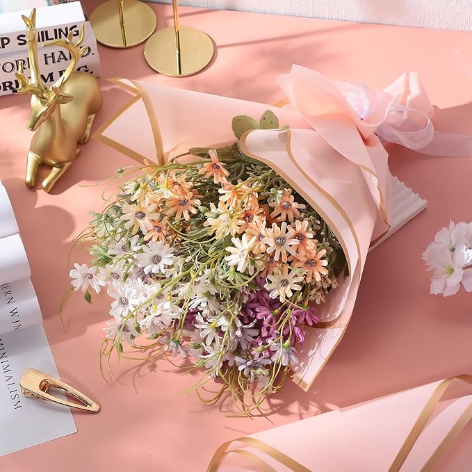 Yahenda 420 Sheet Flower Wrapping Papers Flower Bouquet Paper with Gold Edge Korean Style Bouquet Wrapping for Floral Supplies Wedding Anniversary DIY Gifts, 23 x 23 Inch(Pink)