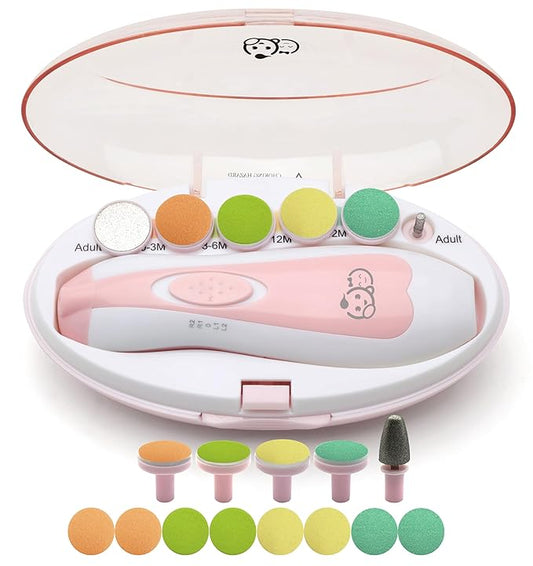 Baby Nail Trimmer 21 in 1, Usage Labeled Case & 13 Extra Replacement Tools, Royal Angels Baby Electric Nail File, Baby Nail Care, Nail Clipper Newborn Toddler Toes & Fingernails Nail Kit (Pink)