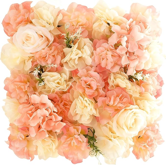 Flower Wall Backdrop, 12PCS 10.6"-15.7" Artificial Flower Wall Panel with Various Styles, 3D Floral Wall Decor for Wedding Photo Background Festive Party Home Decoration (F015, 13.8 * 13.8in)