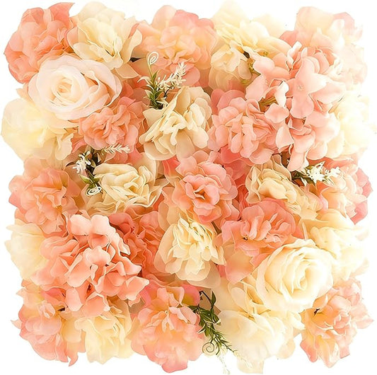 Flower Wall Backdrop, 12PCS 10.6"-15.7" Artificial Flower Wall Panel with Various Styles, 3D Floral Wall Decor for Wedding Photo Background Festive Party Home Decoration (F015, 13.8 * 13.8in)