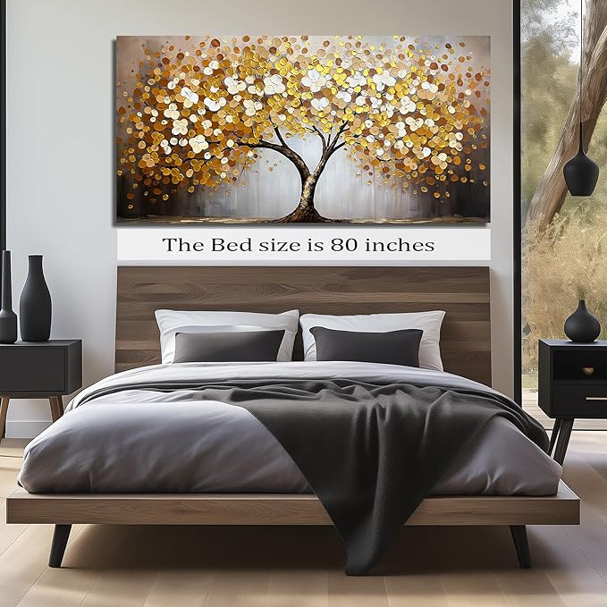 Tree of Life Canvas Wall Art for Living Room Gold and White Wall Decor for Office Extra Large Painting Canvas for Dining Room Size 40 x 80 Inch