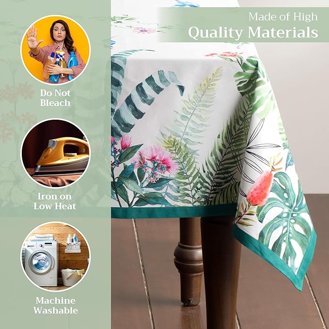 Maison d' Hermine Table Cloth Rectangle Table 100% Cotton 60 x 90 Inches Tablecloth Reusable Decorative Everyday Use for Dining Room, Farmhouse, Home Party, Festive & Wedding Spring Summer - Tropiques