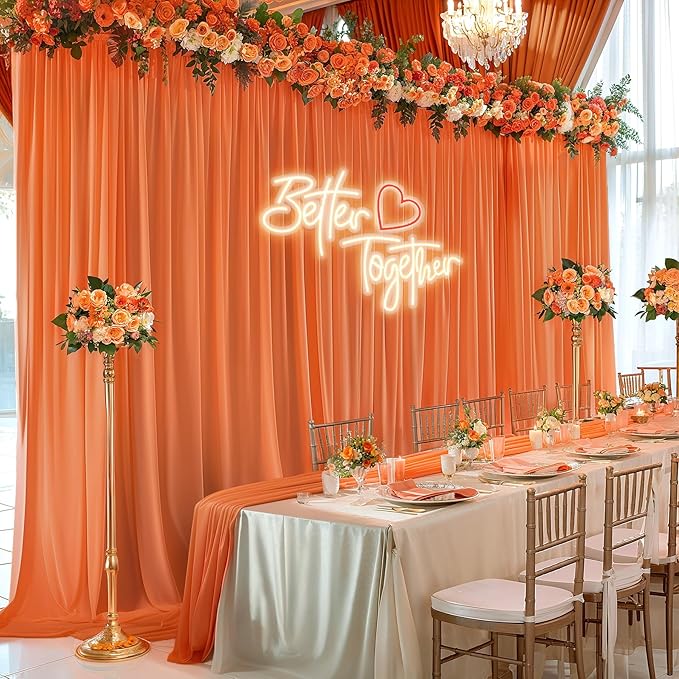 10ft x 10ft Orange Backdrop Curtains, Wrinkle-Free Sheer Chiffon Fabric Photo Backdrop Drapes for Wedding Arch Party Ceremony Stage Photography Decorations