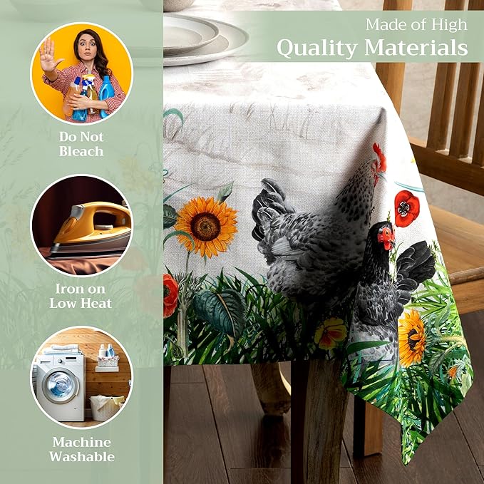 Maison d' Hermine Table Cloth Rectangle Table 100% Cotton 70 x 108 Inches Tablecloth Reusable Decorative for Dining Room, Farmhouse, Home, Party, Festive & Wedding Spring Summer - Basse Cour