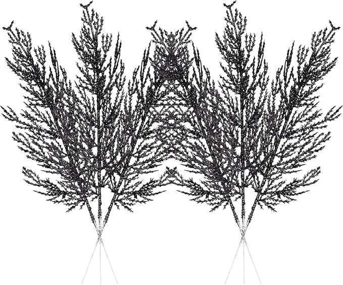 Christmas Glitter Stems 24pcs Artificial Pine Tree Picks for Christmas Tree Ornaments fillers, DIY Xmas Wreath, Crafts, Garland, Holiday, Party, Wedding and Home Decoration (Black)