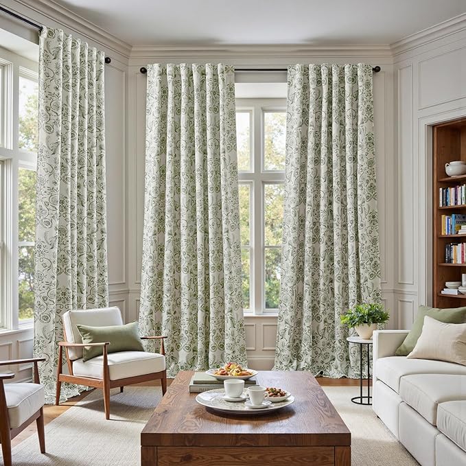 jinchan Floral Blackout Curtains for Bedroom Living Room 96 Inches Length Farmhouse Curtains Room Darkening Vintage Drapes Traditional Rod Pocket Window Treatment 2 Panels Set Sage Green on Beige