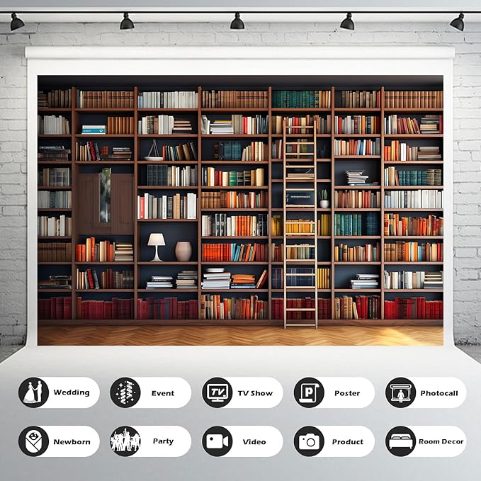 Bookshelf Photography Background School Library Bookcase Backdrop Conference Online Office Backgrounds Webcam Zoom Meeting Decor Backdrops Portrait Photo Video Studio Office Decor 20x10ft