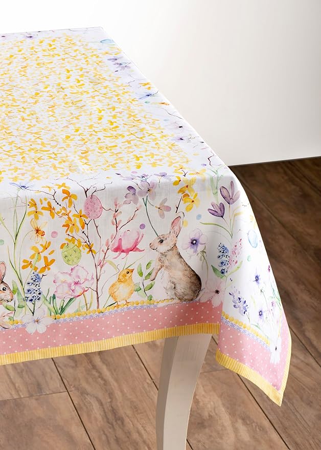 Maison d' Hermine Table Cloth Square Table 100% Cotton 60 x 60 Inches Tablecloth Reusable Decorative Everyday Use for Dining Room, Farmhouse, Home, Party, Festive & Wedding Spring Summer - Easter Zest