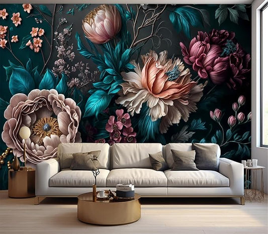 Cliouar-Peony Flowers Mural Wallpaper Peel and Stick 137" x 102"