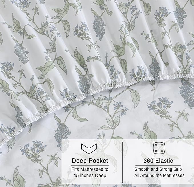RUVANTI 100% Organic Cotton Sheets Queen Size, Percale Weave, GOTS Certified, 4-Piece Set, Deep Pocket 15", Crisp & Breathable, Soft Durable Bedding, Sábanas Algodón Orgánico – Vine Yard
