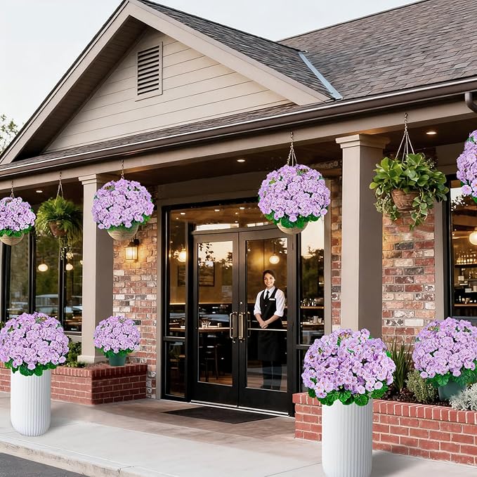 Artificial Handmade Geraniums With Flowers Scent Pots White Pink Purple Lavender Lifelike Faux Geraniums Bushes Fake Flowers for Wedding Party Home Office Indoor outdoor Plants Decor (Light Purple)