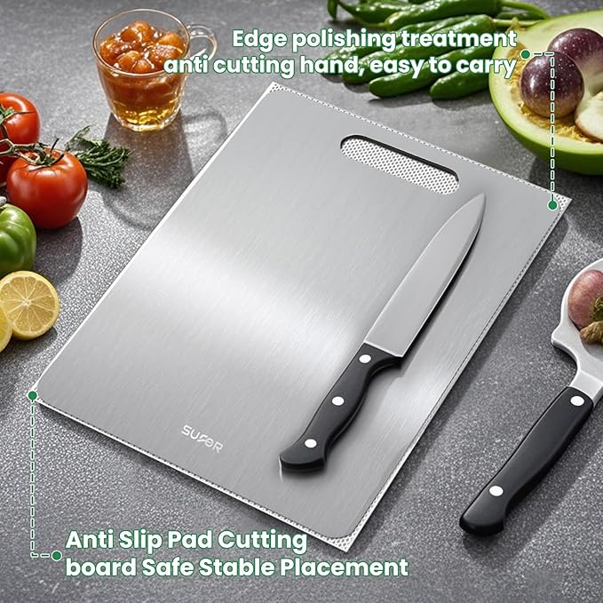 100% Titanium Cutting Board for Kitchen - Dishwasher Safe Chopping Boards with Handle, Reversible Charcuterie Board for Home Counter Outdoor Camping Housewarming Gifts for Women (13 x 9)