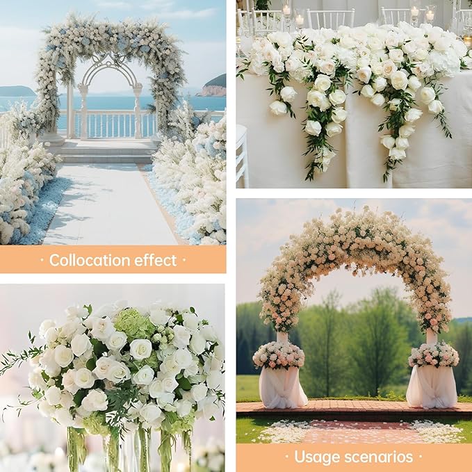 200 Pack Artificial Silk Roses Flowers - Milky White Fake Flowers for Wedding Decor, 3.7in(7cm) Silk-Like Velvet Flower Heads with 50cm Long Stems, Home Centerpieces, Bridal Shower (200, Milky White)
