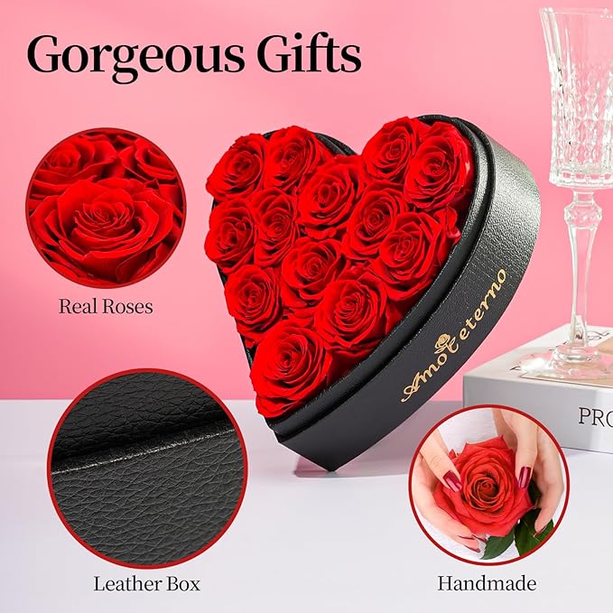 Flower, Forever Roses in A Box, Fresh Flowers, Birthday Gifts for Her, Women, Mom, Girlfriend, Wife, Grandma,Red Forever Roses
