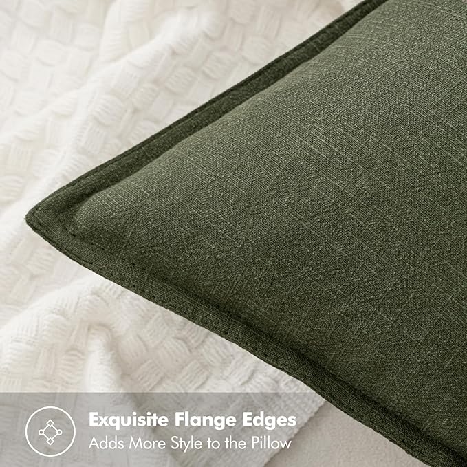 MIULEE Decorative Linen Euro Sham Pillow Covers 22x22 Inch Dark Olive Green Boho Farmhouse Neutral Christmas Couch Throw Pillows for Bed Pack of 2 Accent Modern Pillowcase Sofa Livingroom Home Decor