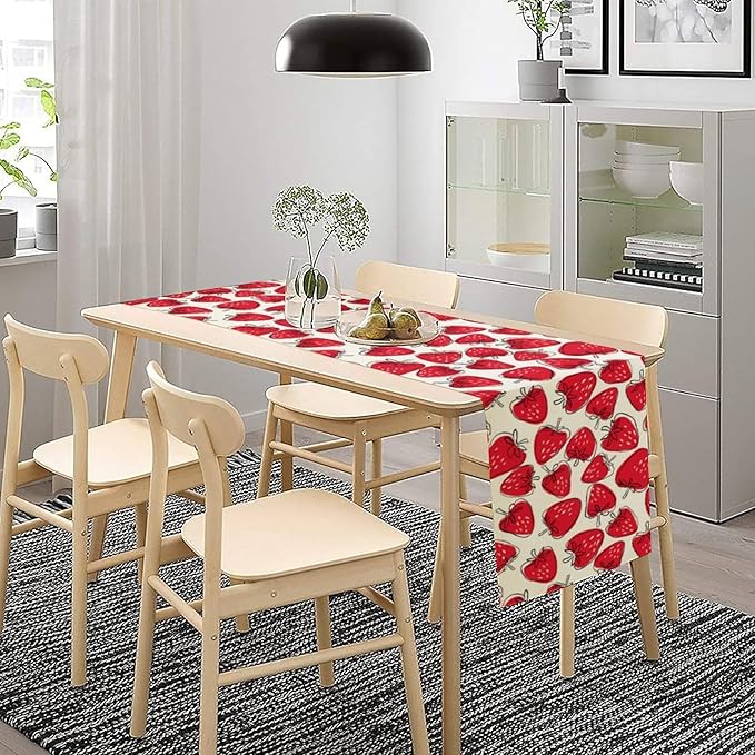 Strawberry Table Runner, Spring Summer Fruit Birthday Party Decorations Dining Room Home Kitchen Table Decor 13 x 120Inches