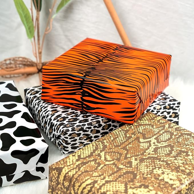 WRAPAHOLIC Wrapping Paper Sheet - 12 Sheets Tiger Prints Design Folded Flat for Birthday, Party, Baby Showers - 19.7 Inch X 30 Inch Per Sheet