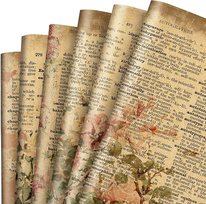 12 Sheet Vintage Floral Wrapping Paper Retro Newspaper Kraft Gift Wrap Bulk Folded Flat Rose Flower Craft Art Paper for Party DIY Wrapping Supplies, 19.7 x 27.6 Inch