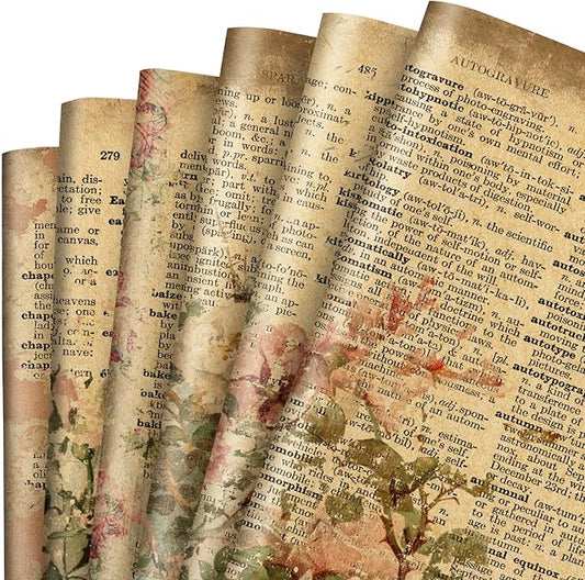 12 Sheet Vintage Floral Wrapping Paper Retro Newspaper Kraft Gift Wrap Bulk Folded Flat Rose Flower Craft Art Paper for Party DIY Wrapping Supplies, 19.7 x 27.6 Inch