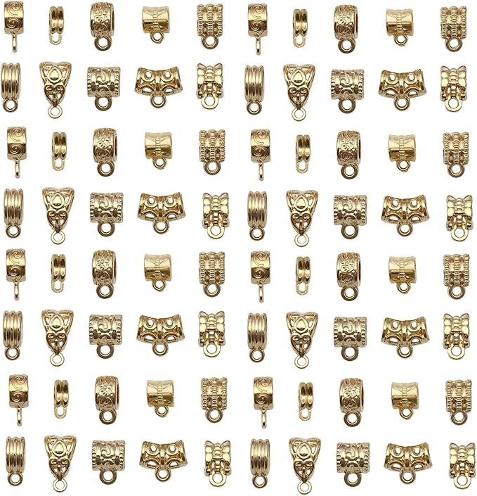 WOCRAFT 60pcs KC Gold Bails Space Beads Bracelet Charms for Jewelry Making Sets DIY Necklace Bracelet Keychain Crafting Charms Kit Craft Supplies (SN854)