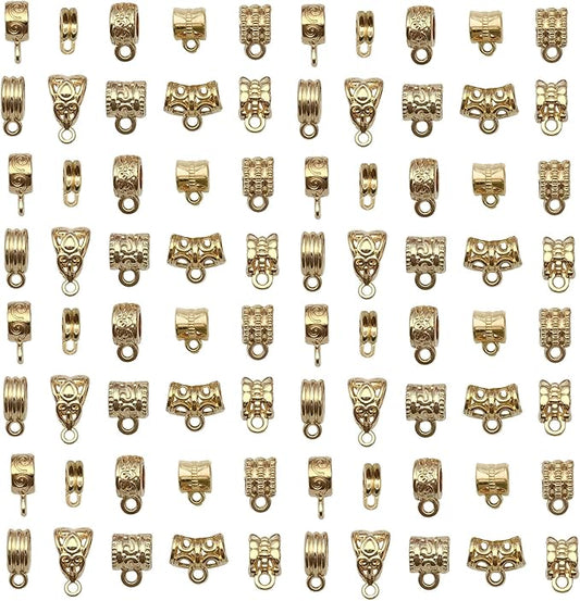 WOCRAFT 60pcs KC Gold Bails Space Beads Bracelet Charms for Jewelry Making Sets DIY Necklace Bracelet Keychain Crafting Charms Kit Craft Supplies (SN854)