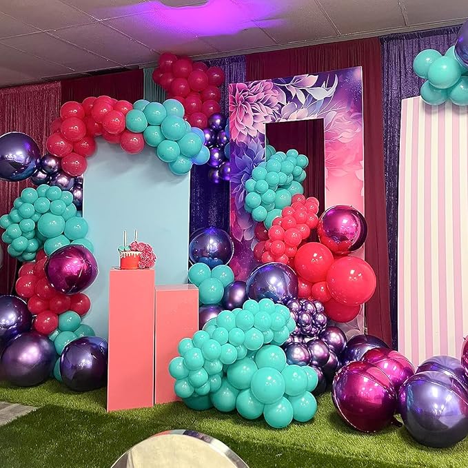 Hot Pink Balloons Different Sizes, 123 Packs Matte Magenta Balloons, Pack of 18 12 10 5 Inch Pink Balloons Garland Arch Kit for Valentine's Day Birthday Wedding Princess Theme Decorations