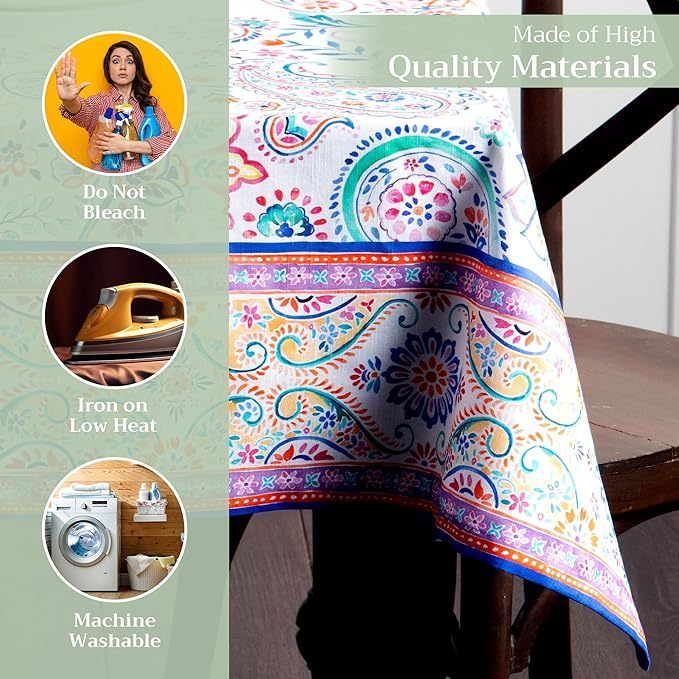 Maison d' Hermine Table Cloth Rectangle Table 100% Cotton 60 x 90 Inches Tablecloth Reusable Decorative for Dining Room, Farmhouse, Home, Party, Festive & Wedding Spring Summer - Indian Floral