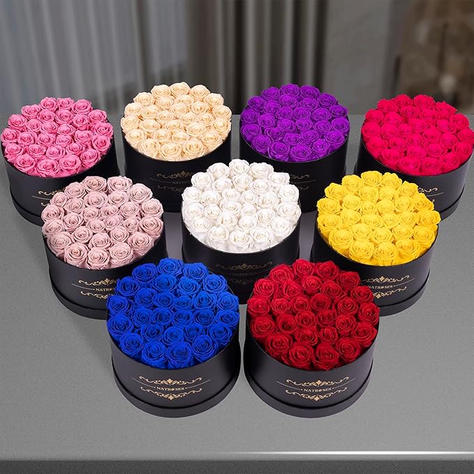 NATROSES 27 Piece Forever Preserved Roses in a Box, Preserved Flowers for Delivery Birthday, Flowers Gifts for Mothers Day, Violet