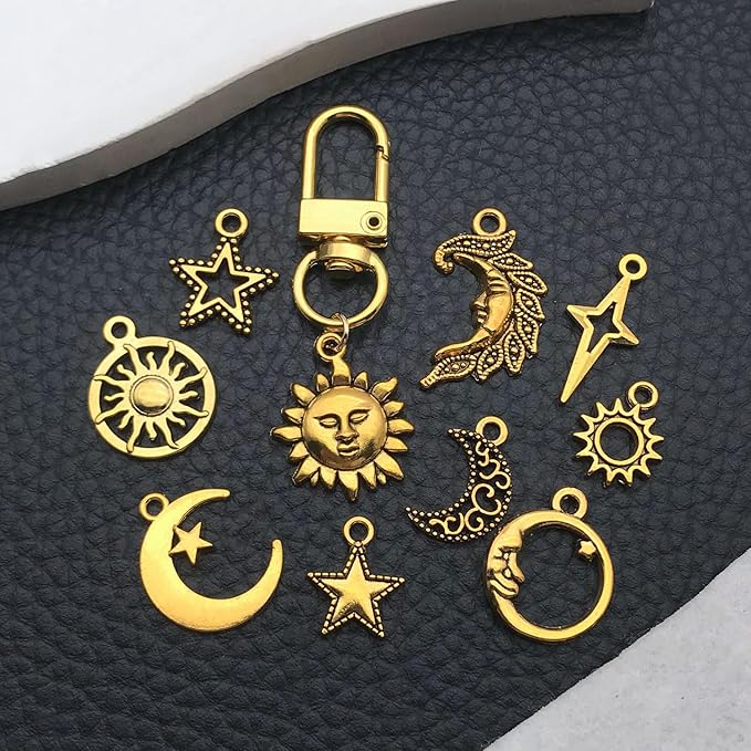 WOCRAFT 60pcs Antique Gold Sun Moon Star Charms Bracelet Charms for Jewelry Making Sets DIY Necklace Bracelet Keychain Crafting Charms Kit Craft Supplies (SN834)