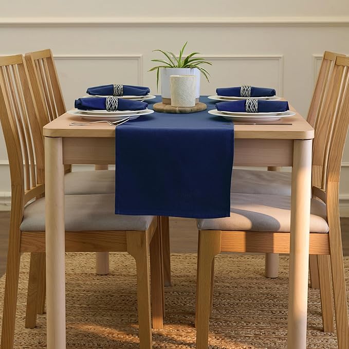 Encasa XO Table Runner 13"x104" Long | Cotton Canvas Fabric | Scotch Blue Solid Color | Machine Washable & Durable