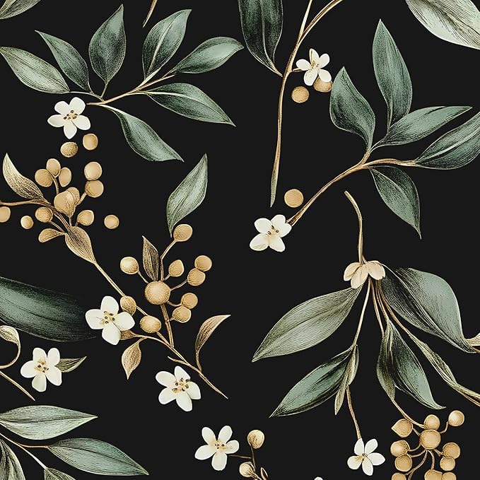 Vintage Leaf Peelable Wallpaper, Black Green Leaf Botanical DIY Craft Self-Adhesive Contact Paper for Cabinet Drawer Decor, Vinyl Wall Paper Dark Green Wall Cover Decor 17.5" x 78"