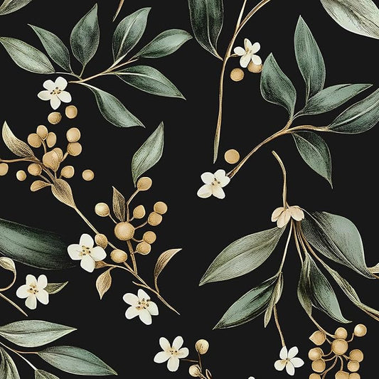 Vintage Leaf Peelable Wallpaper, Black Green Leaf Botanical DIY Craft Self-Adhesive Contact Paper for Cabinet Drawer Decor, Vinyl Wall Paper Dark Green Wall Cover Decor 17.5" x 78"