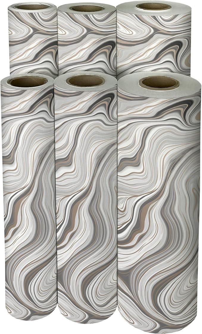Jillson Roberts Bulk Gift Wrap, Everyday Gift Wrapping Supplies, Marbelized Silver, 1/4 Ream 208 feet x 24 inches