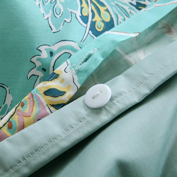 Brandream Teal Duvet Cover Set Coral 100% Egyptian Cotton Chic Floral Bedding Queen Size, 3PC