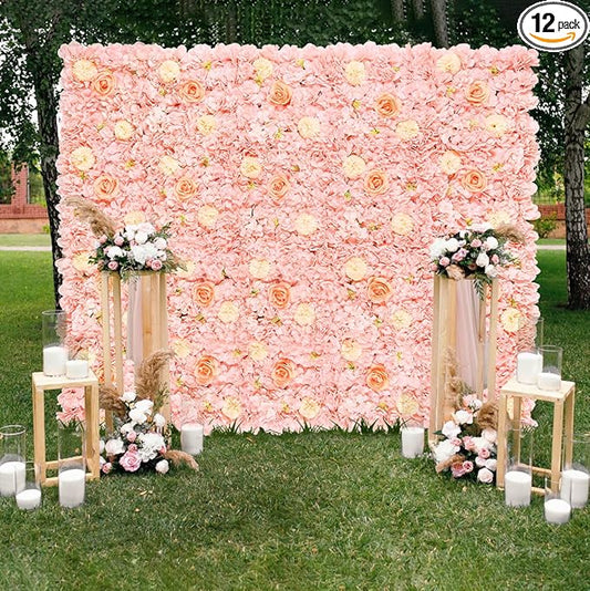 Artificial Flower Wall 5ftx3.74ft Peach Floral Backdrop Wedding Wall Panel Fake Background for Balloon Party Baby Shower Birthday Bridal Decorations