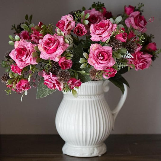 3 Bundles Fall Artificial Flowers Bouquet, Autumn Fake Roses Bouquet Faux Fall Floral Arrangements for Centerpiece Table Wedding Party Home Decor (Pink)