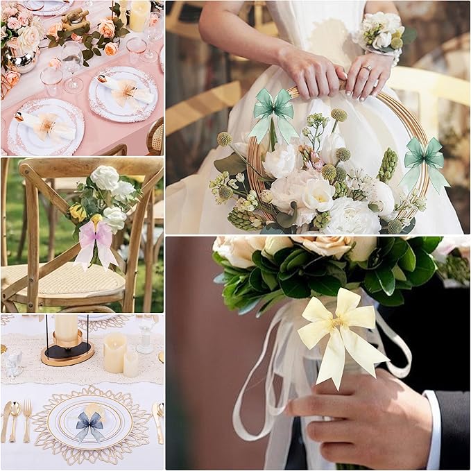 1-1/2 Inch x 50 Yards Sheer Organza Ribbon Chiffon Ribbon for Gift Wedding Flower Bouquet Wrapping Decorations Crafts (Champagne)