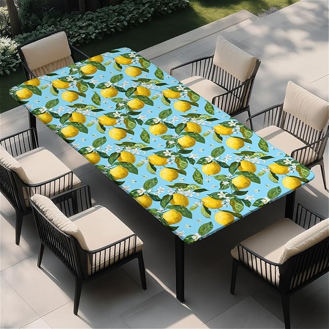Rectangle Table Cloth Cover Waterproof Elastic Fitted Polyester Fitted Tablecloths for 4 Foot Tables for Indoor,Picnic, Camping, Outdoor （48" x 30"，Lemon）