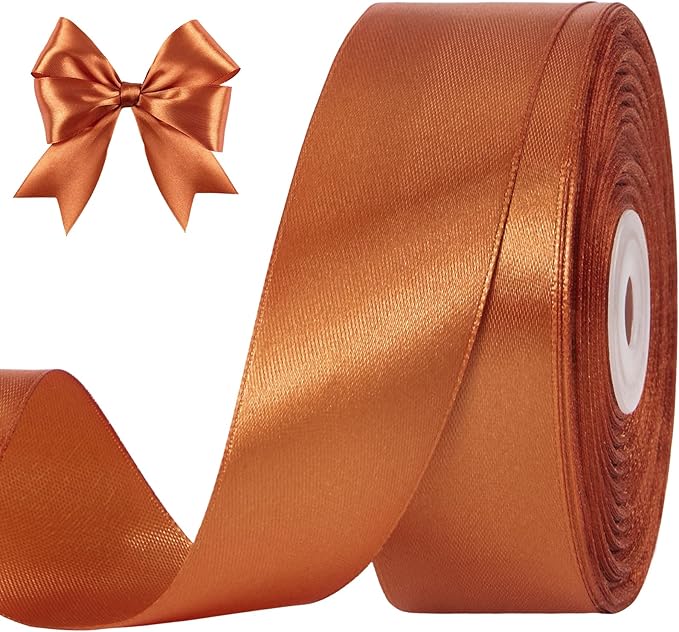 1-1/2 Inches 50 Yards Copper Satin Ribbon, Solid Fabric Ribbon Roll for Flower Bouquets, Gift Wrapping, Wedding, Handmade Crafts