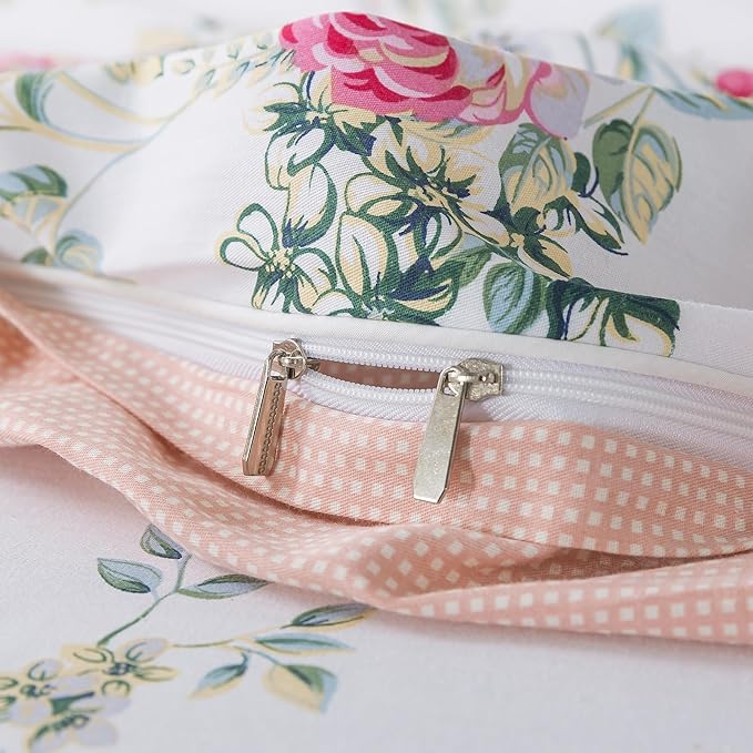 FADFAY Duvet Cover Set Full Pink Rose Floral Bedding Shabby Peony Flower Quilt Cover Set Vintage Farmhouse Bedding 100% Cotton Soft Comforter Cover Set with Hidden Zipper Closure 3Pcs, Full Size