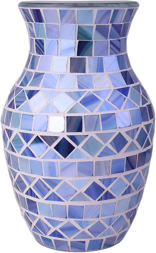 8" H Gray Blue Mosaic Vase.Exquisite Craftsmanship.Decor Home Modern Midsize All Handmade Mosaic Vases .Beautiful Glass Vase for Home&Office Decor.Unique Gift