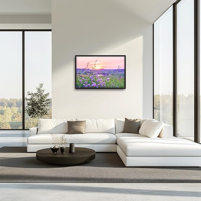 Nature Scenery Large Wall Art Sunset Framed Wall Decor for Living Room Countryside Wildflowers Pictures Oversized Canvas Print Painting Modern Extra Large Framed Artwork for Bedroom Office 36"x24"