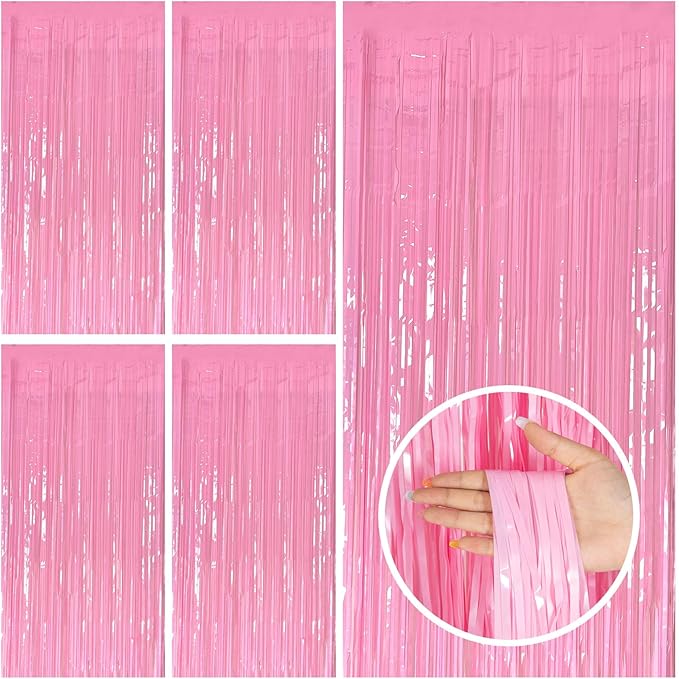 5 Pack Pink Tinsel Curtain Foil Fringe Birthday Graduation Party Decorations Photo Booth Streamer Backdrop