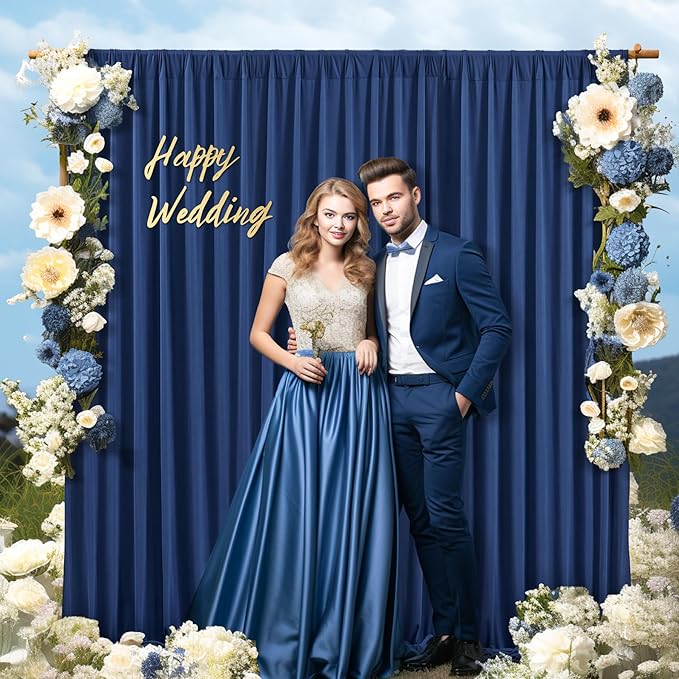 Navy Blue Backdrop Curtains-Wrinkle-Free Navy Blue Curtains Polyester Photography Drapes Wedding Background for Baby Shower Birthday Graduation Party Decorations - 8 X10FT